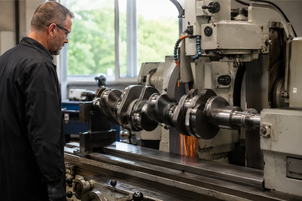 Crankshaft grinding and precision machining in a Guildford engine workshop