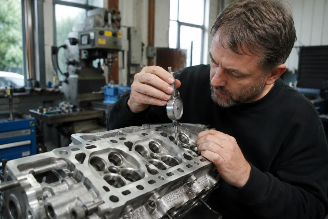 BMW cylinder head undergoing specialist repair and machining in Coventry