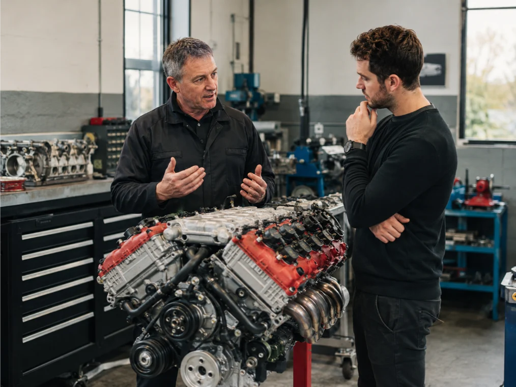 Ferrari V12 engine specialists carrying out professional engine assessment in Liverpool