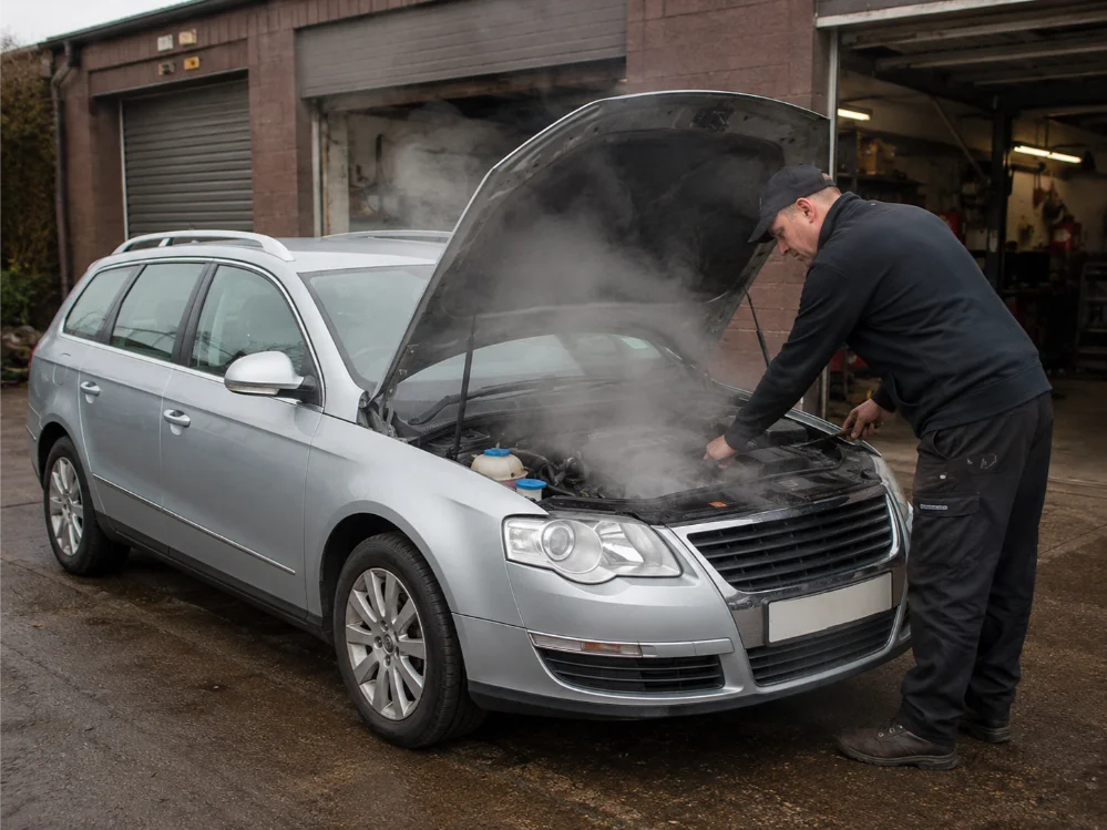 Engine overheating and white smoke warning signs on a vehicle in Luton