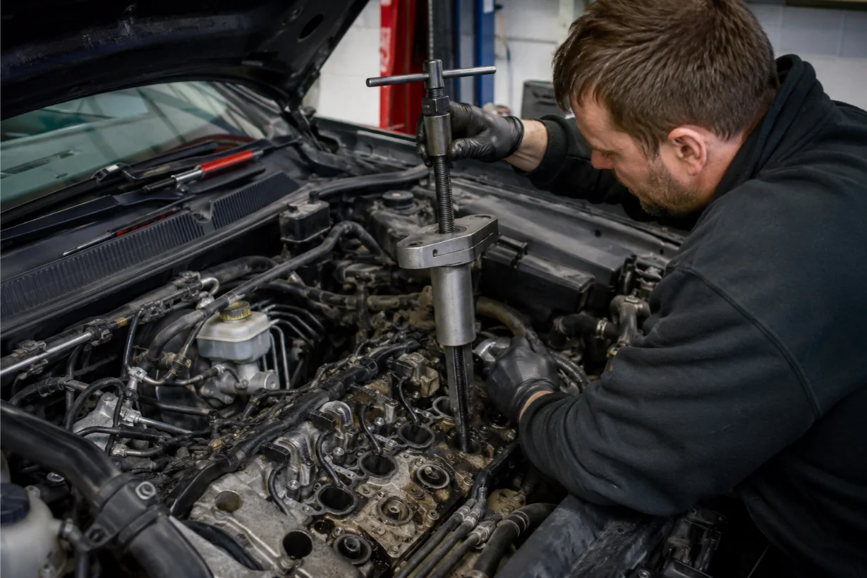 Specialist injector removal and repair on a Volkswagen engine in Canterbury