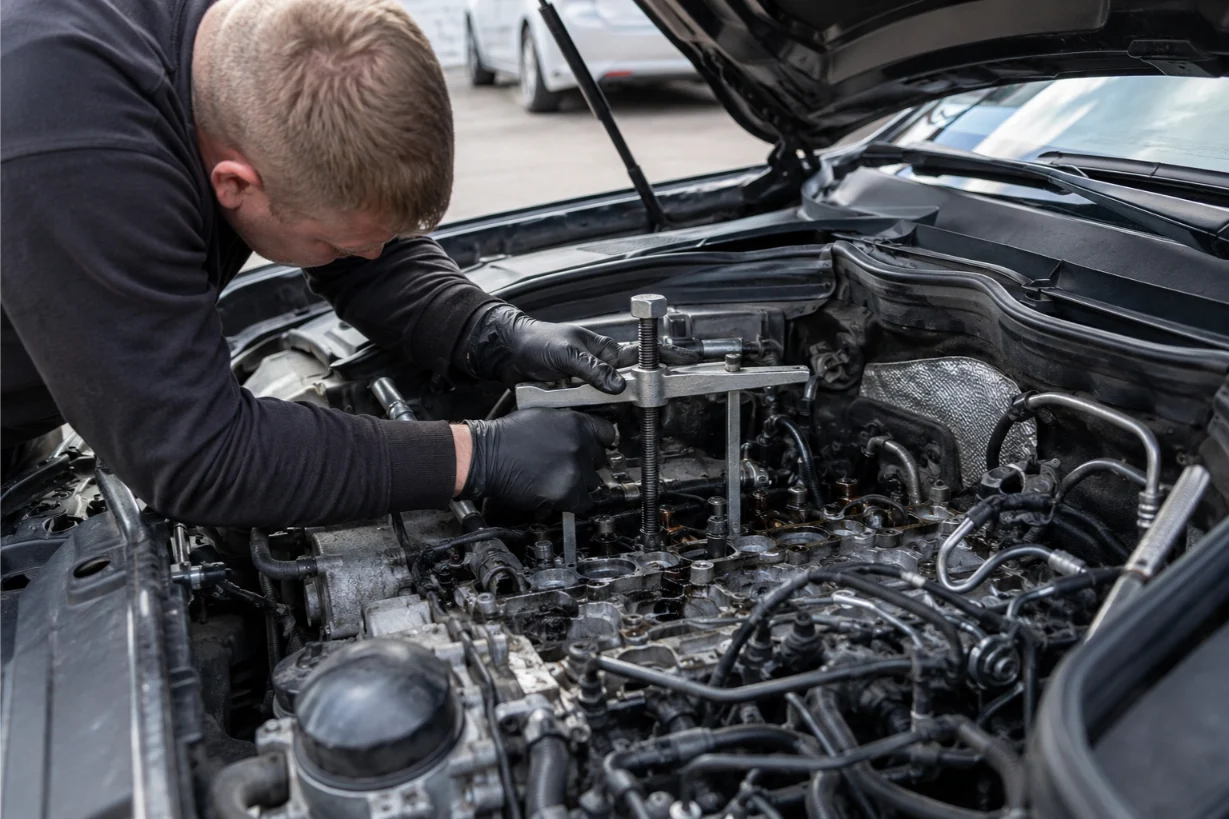 Specialist injector removal and repair on a Mercedes engine in the Cotswolds