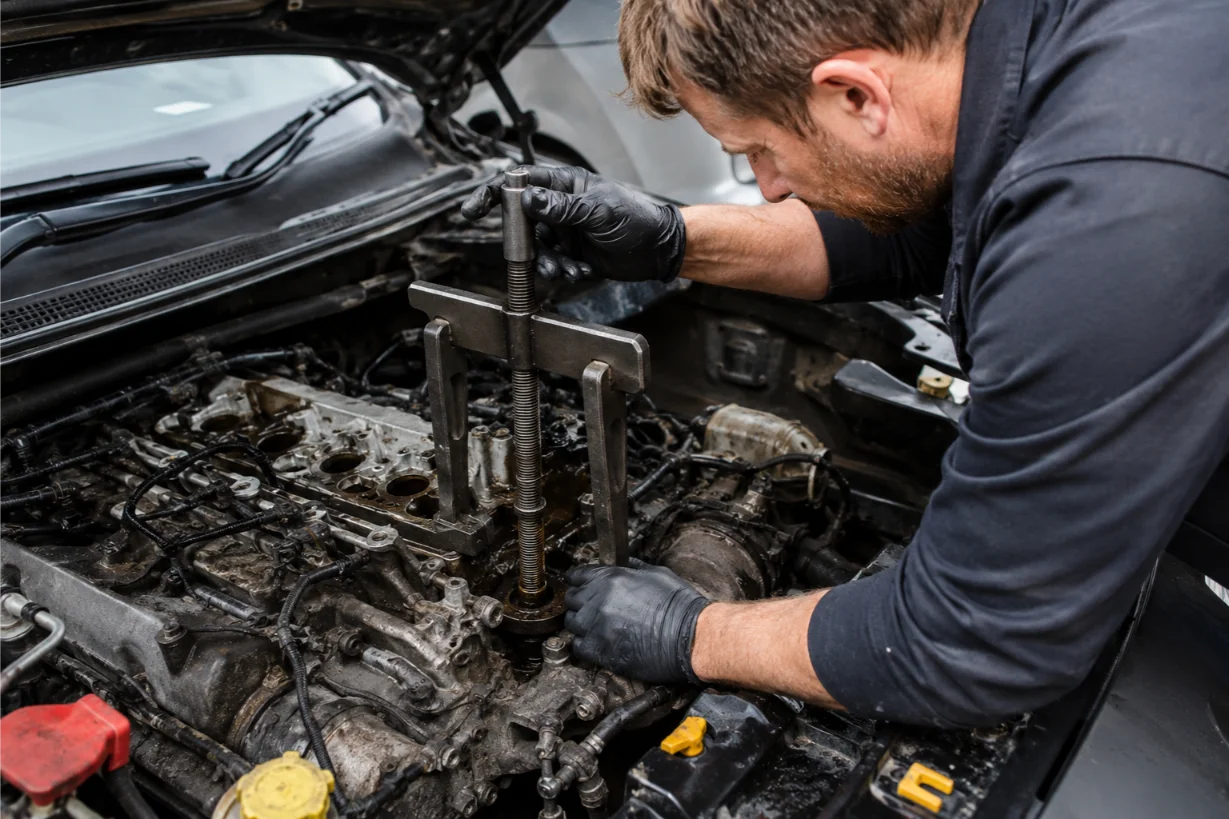 Specialist injector removal and repair on a Jaguar engine in Crewe