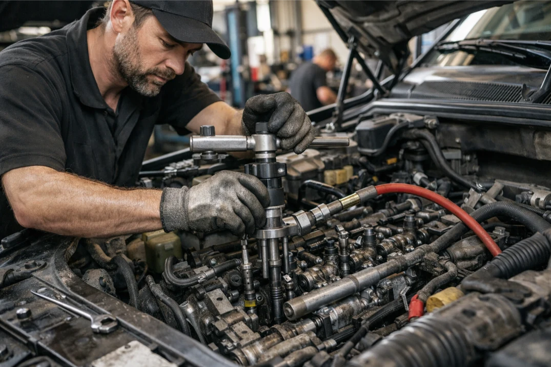 Injector Removal Specialist repairs liverpool working on Land Rover Engine