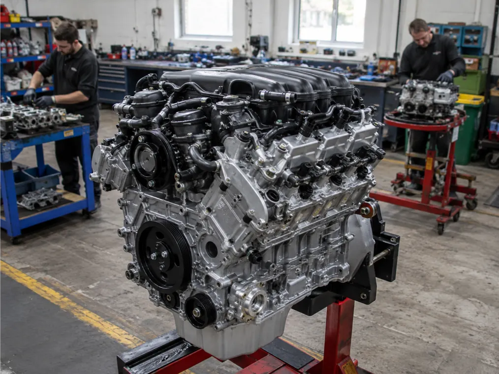 Remanufactured Audi engine undergoing professional reconditioning in Northampton