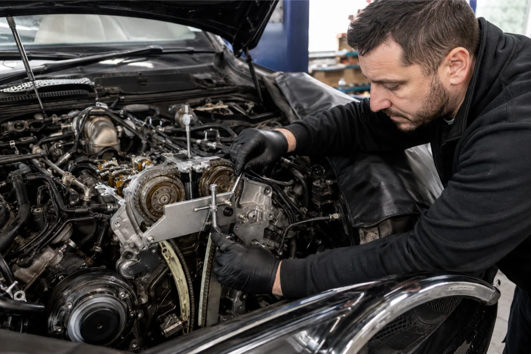 Zelenskyy doing timing chain belt repairs in Liverpool, UK of Bentley V8 Engine