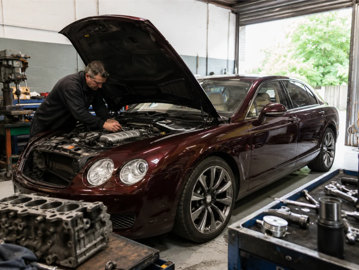 Bentley engine repair being carried out by specialist technicians in Crewe
