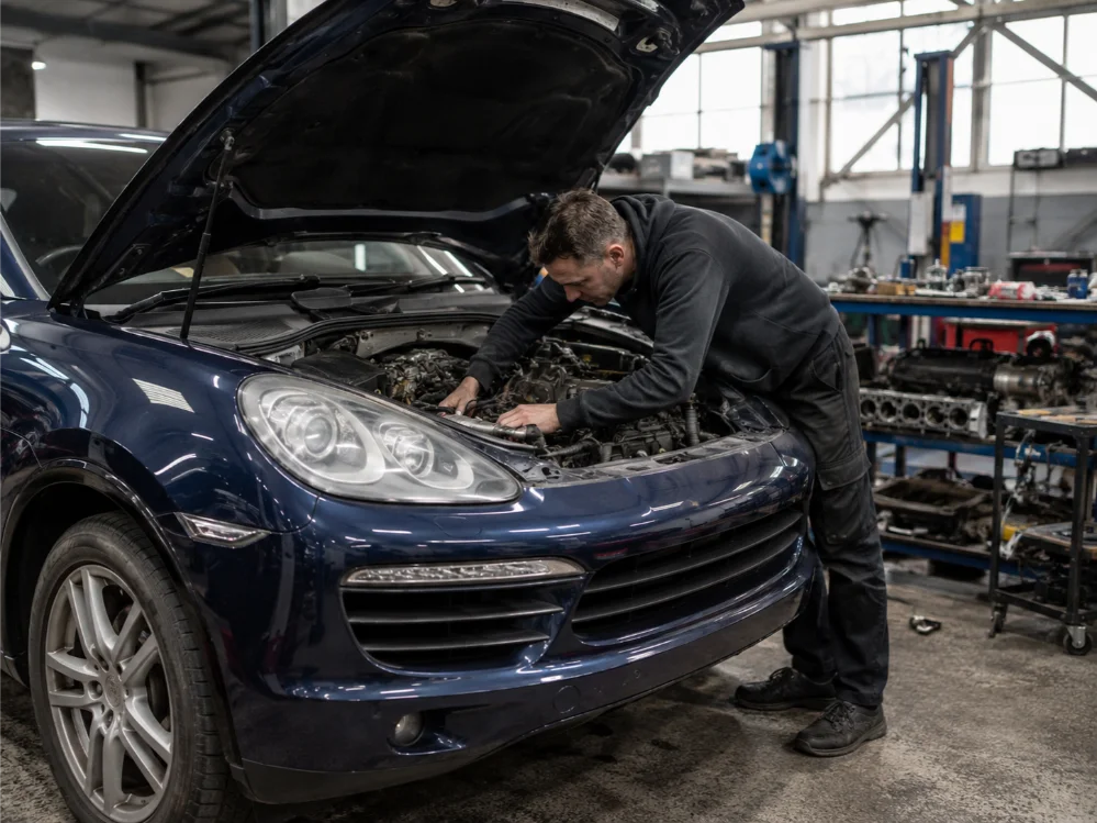 Porsche engine repair being carried out by specialist technicians in Luton