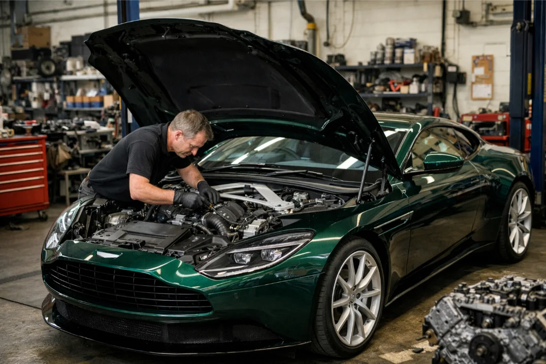 Aston Martin engine repair being carried out by specialist technicians in Swindon
